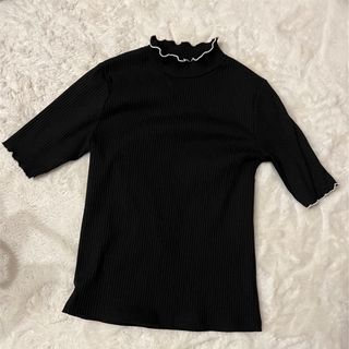 イング(INGNI)のINGNI イング RIBメローハイネック半袖 黒 フリルリブ Tシャツ 布 (Tシャツ(半袖/袖なし))