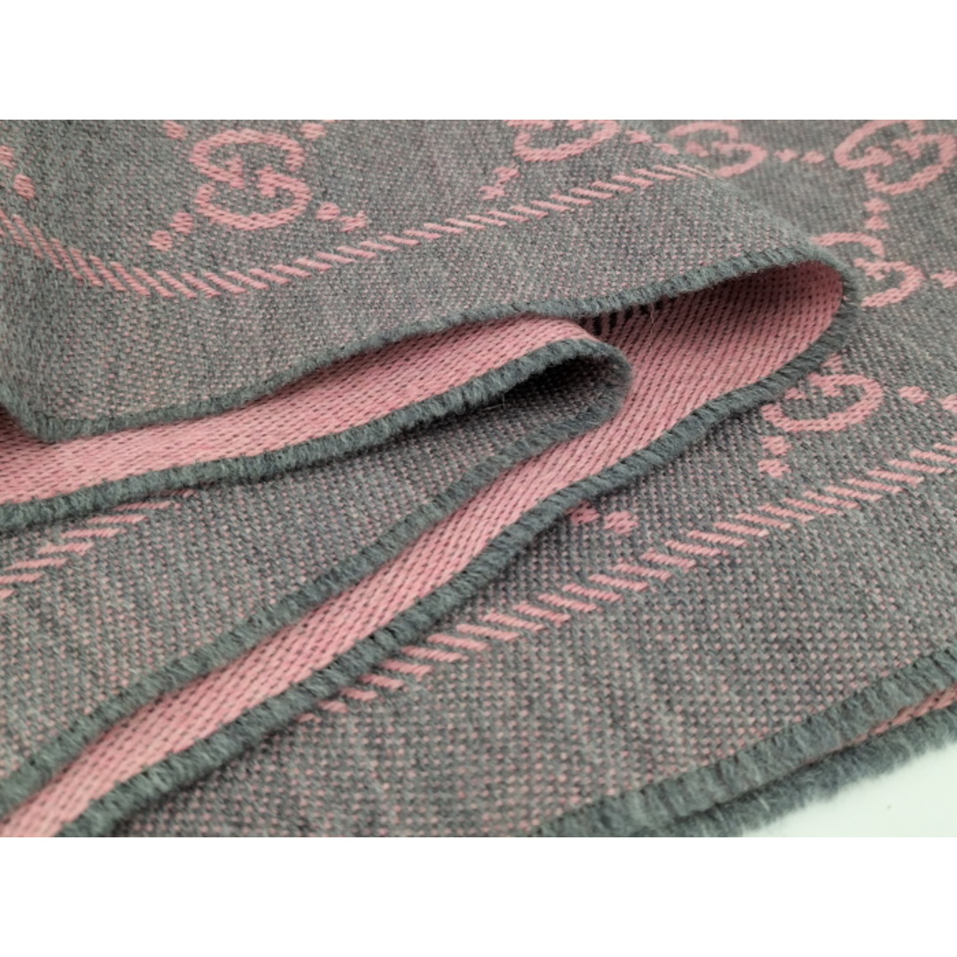 Gucci - GUCCI マフラー GG柄 フリンジ ウール ピンク グレー系の通販
