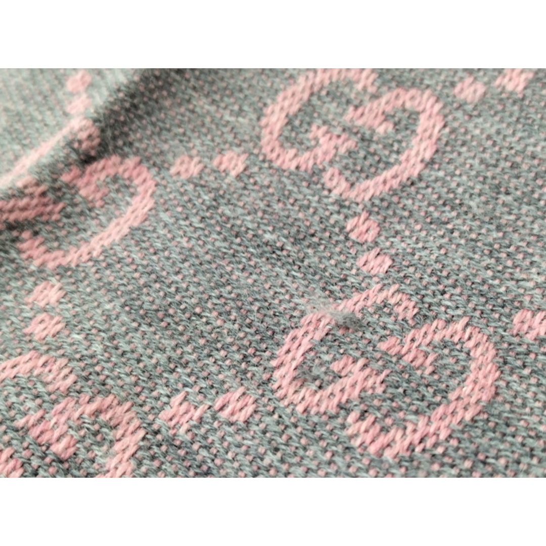 GUCCI マフラー GG柄 フリンジ ウール ピンク グレー系