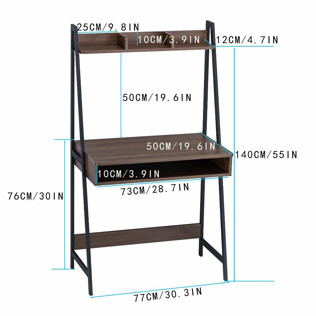 オフィス家具【色: Brown】DEILALY 2段式 パソコンデスク 机 本棚付きデスク