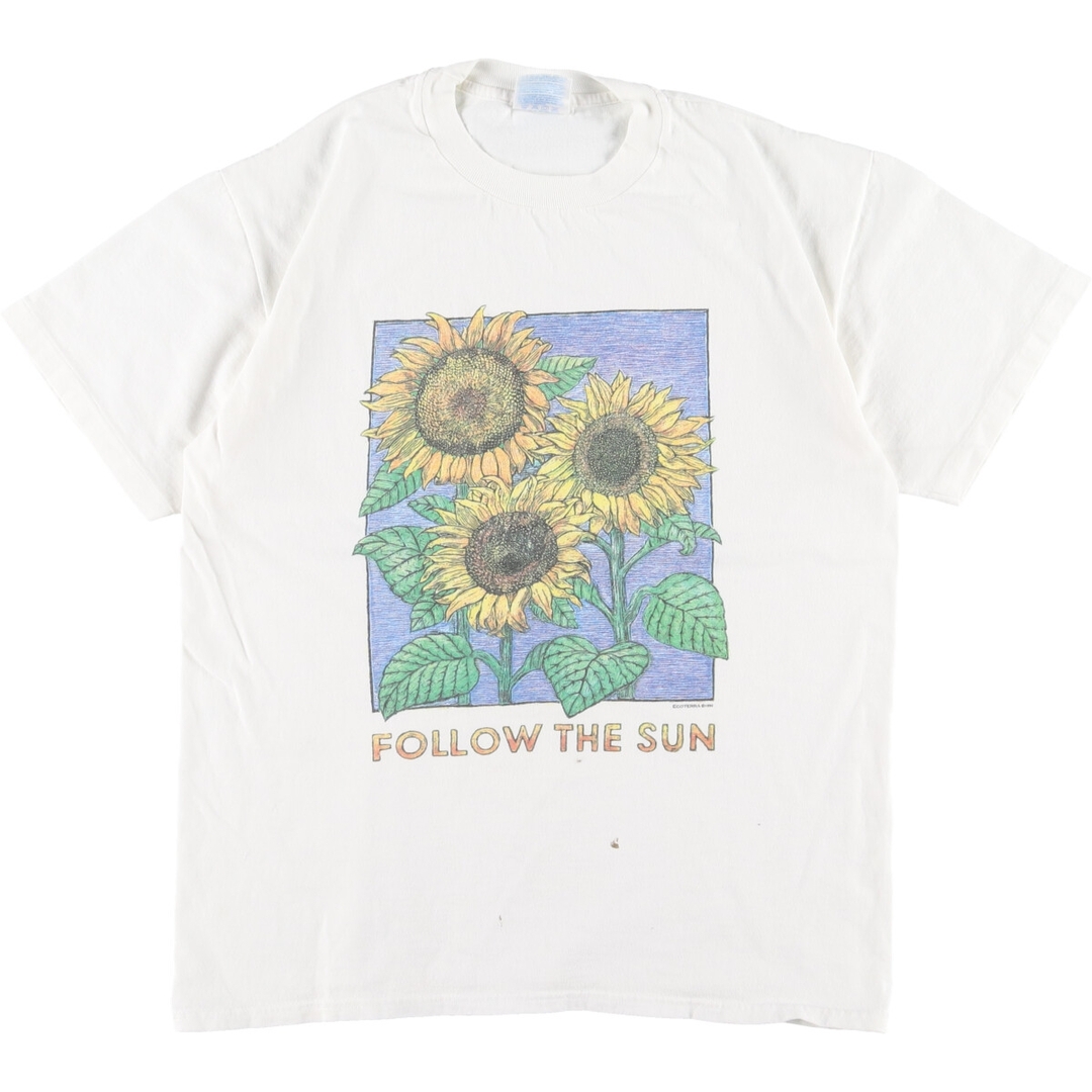 Hanes(ヘインズ)の古着 90年代 ヘインズ Hanes FOLLOW THE SUN ひまわり柄 アートTシャツ メンズM ヴィンテージ /eaa359848 メンズのトップス(Tシャツ/カットソー(半袖/袖なし))の商品写真