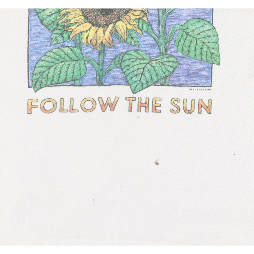 Hanes(ヘインズ)の古着 90年代 ヘインズ Hanes FOLLOW THE SUN ひまわり柄 アートTシャツ メンズM ヴィンテージ /eaa359848 メンズのトップス(Tシャツ/カットソー(半袖/袖なし))の商品写真