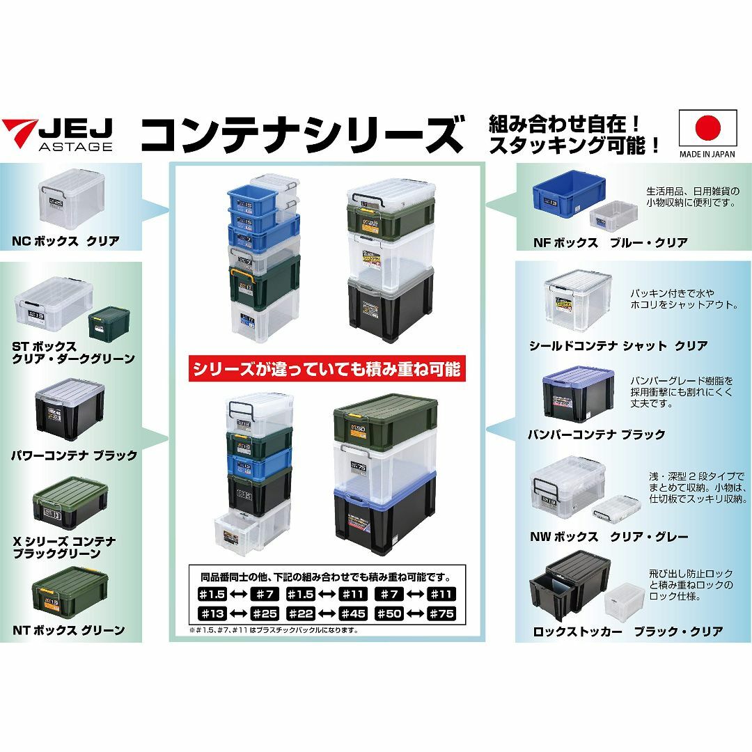 JEJアステージ 収納ボックス 日本製 バックルコンテナ 積み重ね NTボックス