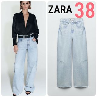 新品　2023ss ZARA ワイドレッグ　バルーンデニムパンツ　32