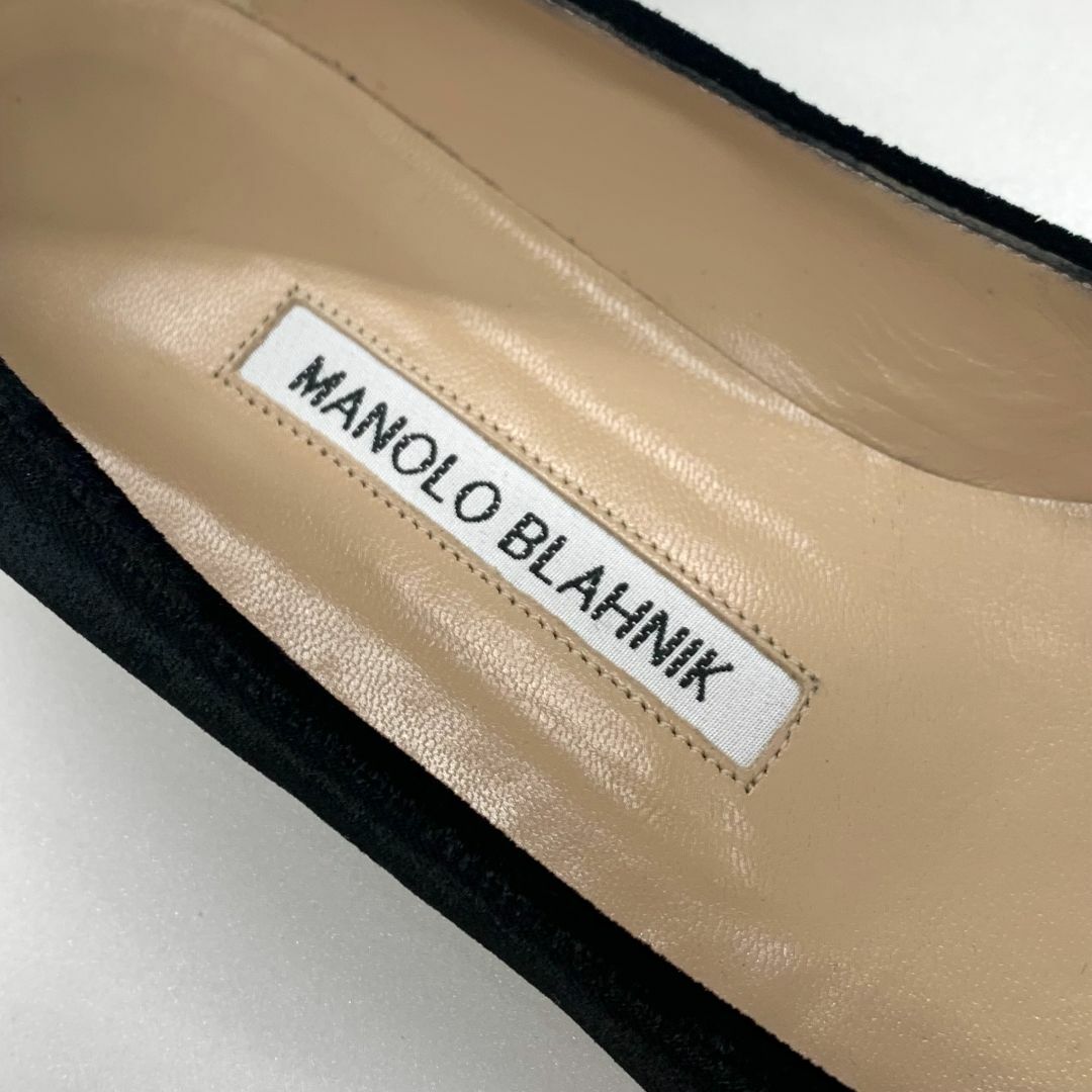 MANOLO BLAHNIK(マノロブラニク)の7345 マノロブラニク ハンギシ ビジュー ベロア フラットパンプス ブラック レディースの靴/シューズ(ハイヒール/パンプス)の商品写真