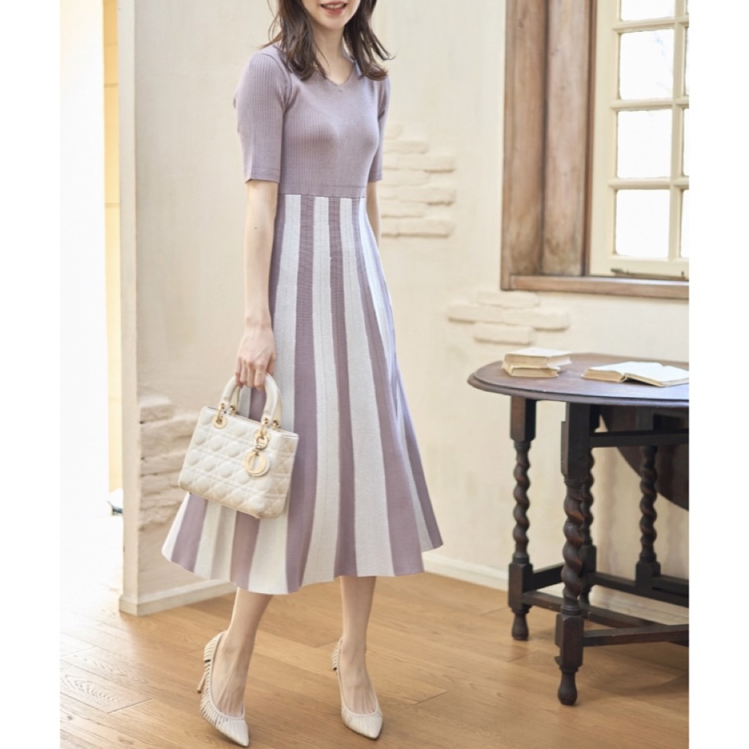 【新品】トッコ クローゼット 前後2WAY配色ラメ入りプリーツニットワンピース 新品未使用♡ラメ配色ワンピース♡アプワイザーリッシェ♡マイストラーダ好きにも