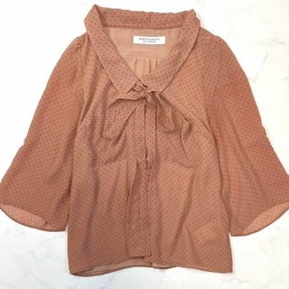 ビューティアンドユースユナイテッドアローズ(BEAUTY&YOUTH UNITED ARROWS)の美品♪ビューティーアンドユース　ボウタイリボン　7部袖ブラウス　シアー　ドット柄(シャツ/ブラウス(長袖/七分))