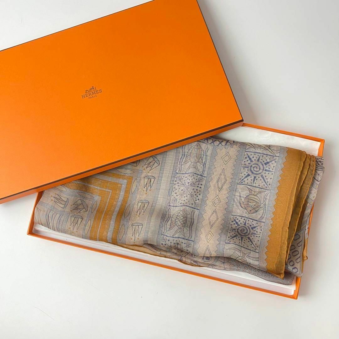 美品 エルメス HERMES カレ140 シフォン スカーフ ストール シルク