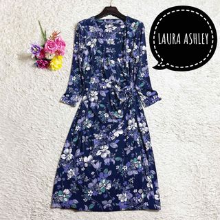 ꕤ ローラアシュレイ ストレッチ カシュクールワンピース 花柄 シック-