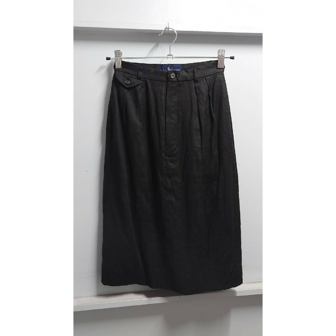 Ralph Lauren(ラルフローレン)の00’s RALPH LAUREN ツータック ブラック リネン スカート レディースのスカート(ひざ丈スカート)の商品写真