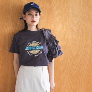 ユメテンボウ(夢展望)の異素材フリルTシャツ(Tシャツ(半袖/袖なし))