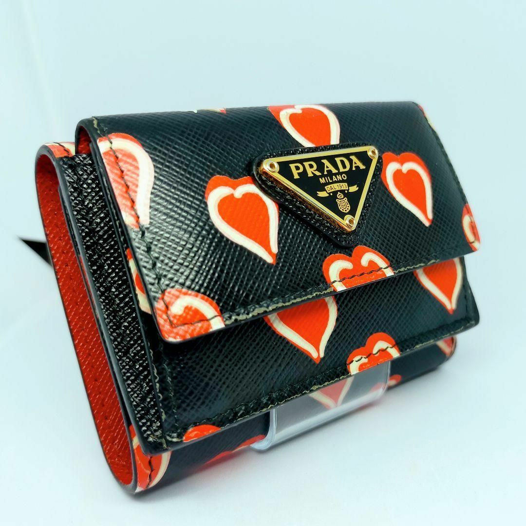 【極美品　箱付き】PRADA プラダ　折り財布　ナイロン　三角プレート　オレンジ