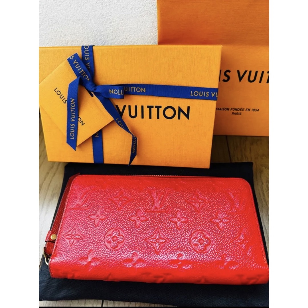 ルイヴィトン LV アンプラント ラウンドファスナー 赤 美品 長財布