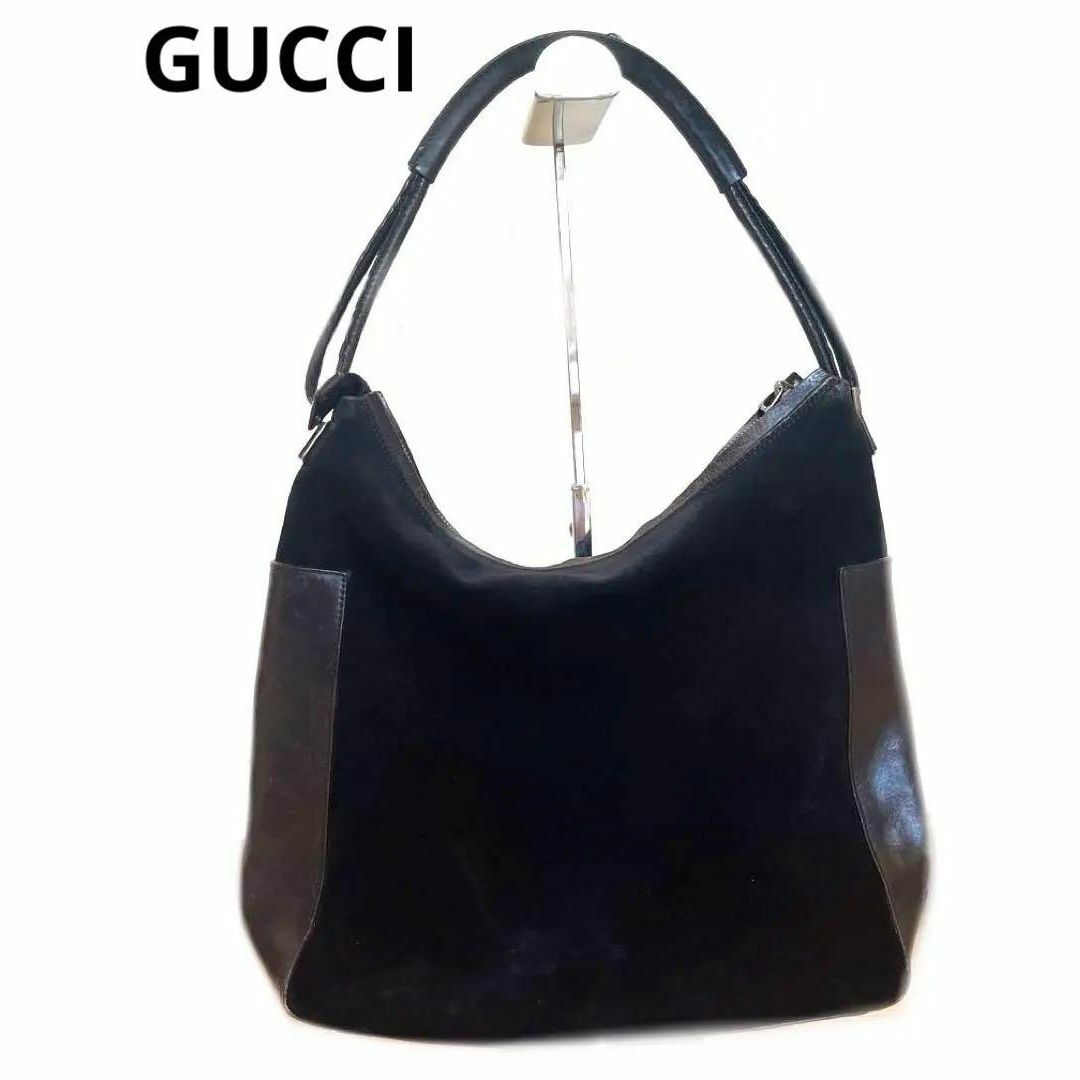 Gucci(グッチ)のグッチ GUCCI スエード×レザー トートバッグ ワンショルダーバッグ 黒 レディースのバッグ(トートバッグ)の商品写真