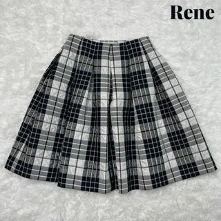 René - 【美品】Rene ルネ チェック 膝丈 スカート ブラック ホワイト