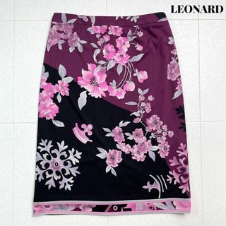 美品】LEONARD レオナール 花柄 カンカン素材 スカート 40 ピンク tic