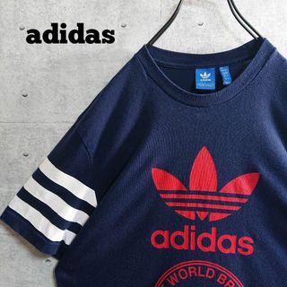 アディダス(adidas)の【美品】アディダス トレフォイル ナンバリング 3本ライン Tシャツ 紺 L(Tシャツ/カットソー(半袖/袖なし))