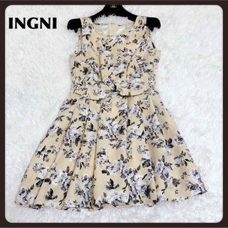 イング(INGNI)の●INGNI　花柄ワンピース　イエロー　ノースリーブ　リボン(ひざ丈ワンピース)