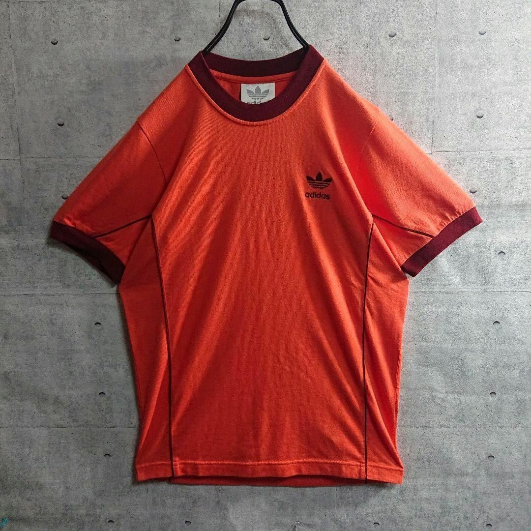 adidas(アディダス)の【アディダス】トレフォイル 刺繍ロゴ リンガーネック Tシャツ オレンジ M メンズのトップス(Tシャツ/カットソー(半袖/袖なし))の商品写真