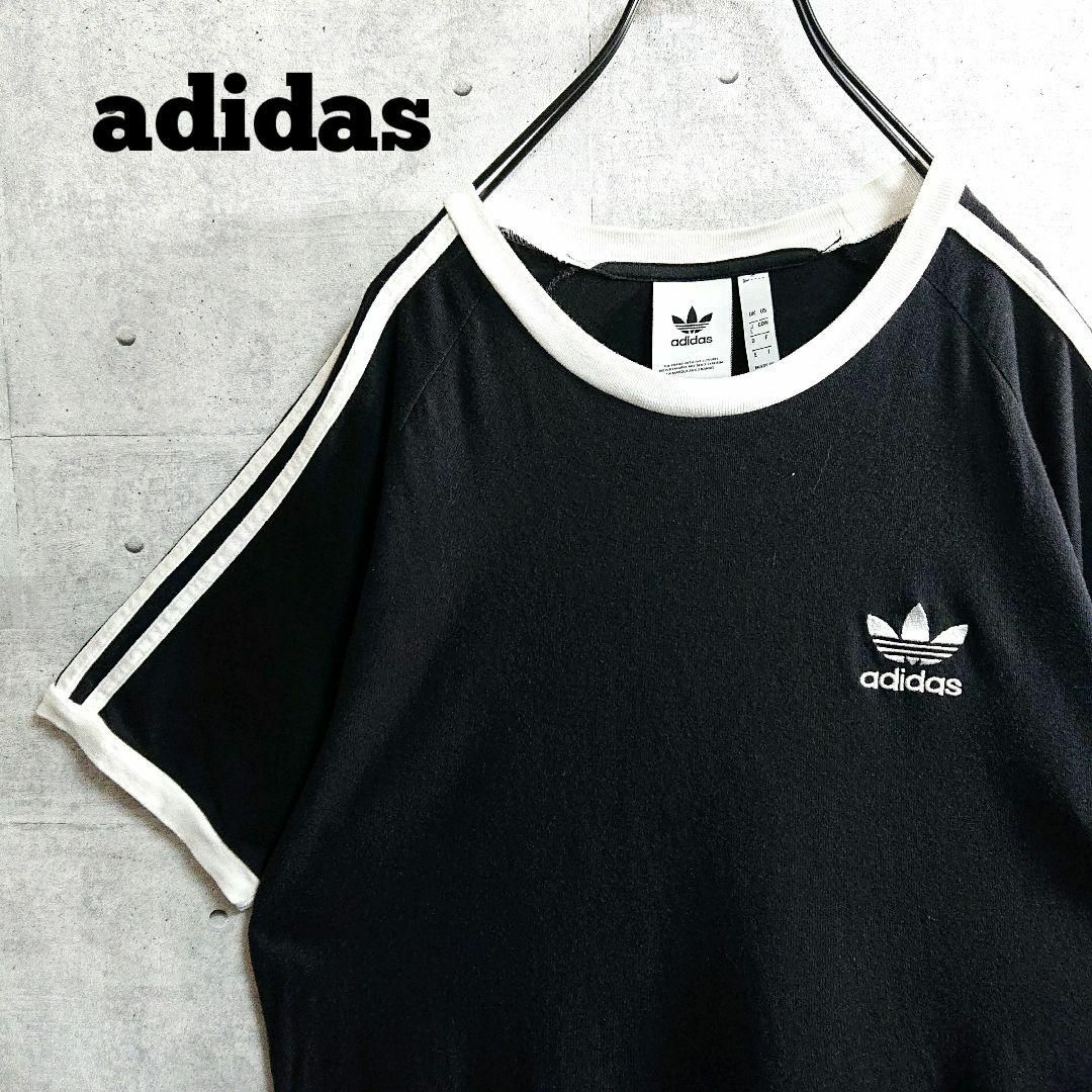 adidas(アディダス)の【adidas】大人気 トレフォイル 刺繍 リンガーネック Tシャツ 黒 L メンズのトップス(Tシャツ/カットソー(半袖/袖なし))の商品写真