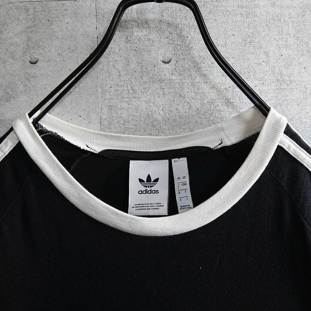 adidas(アディダス)の【adidas】大人気 トレフォイル 刺繍 リンガーネック Tシャツ 黒 L メンズのトップス(Tシャツ/カットソー(半袖/袖なし))の商品写真