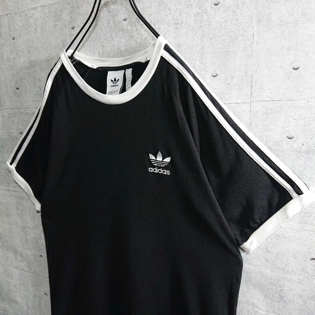 adidas(アディダス)の【adidas】大人気 トレフォイル 刺繍 リンガーネック Tシャツ 黒 L メンズのトップス(Tシャツ/カットソー(半袖/袖なし))の商品写真