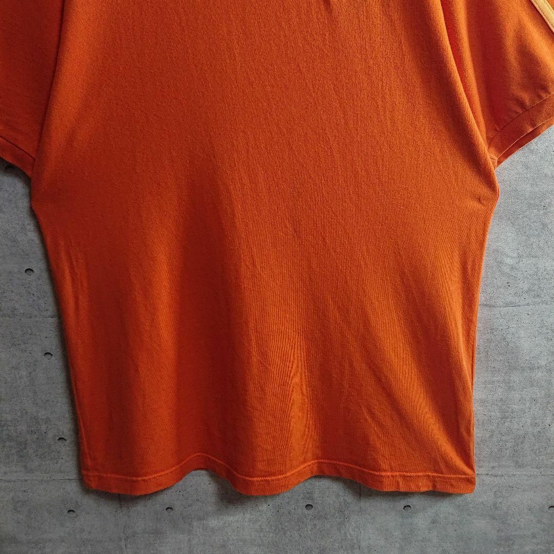 【adidas】大人気 トレフォイル 刺繍ロゴ 3本ライン Tシャツ 橙 M 【大人気】adidas☆Tシャツ M 刺繍ロゴ トレフォイル刺繍