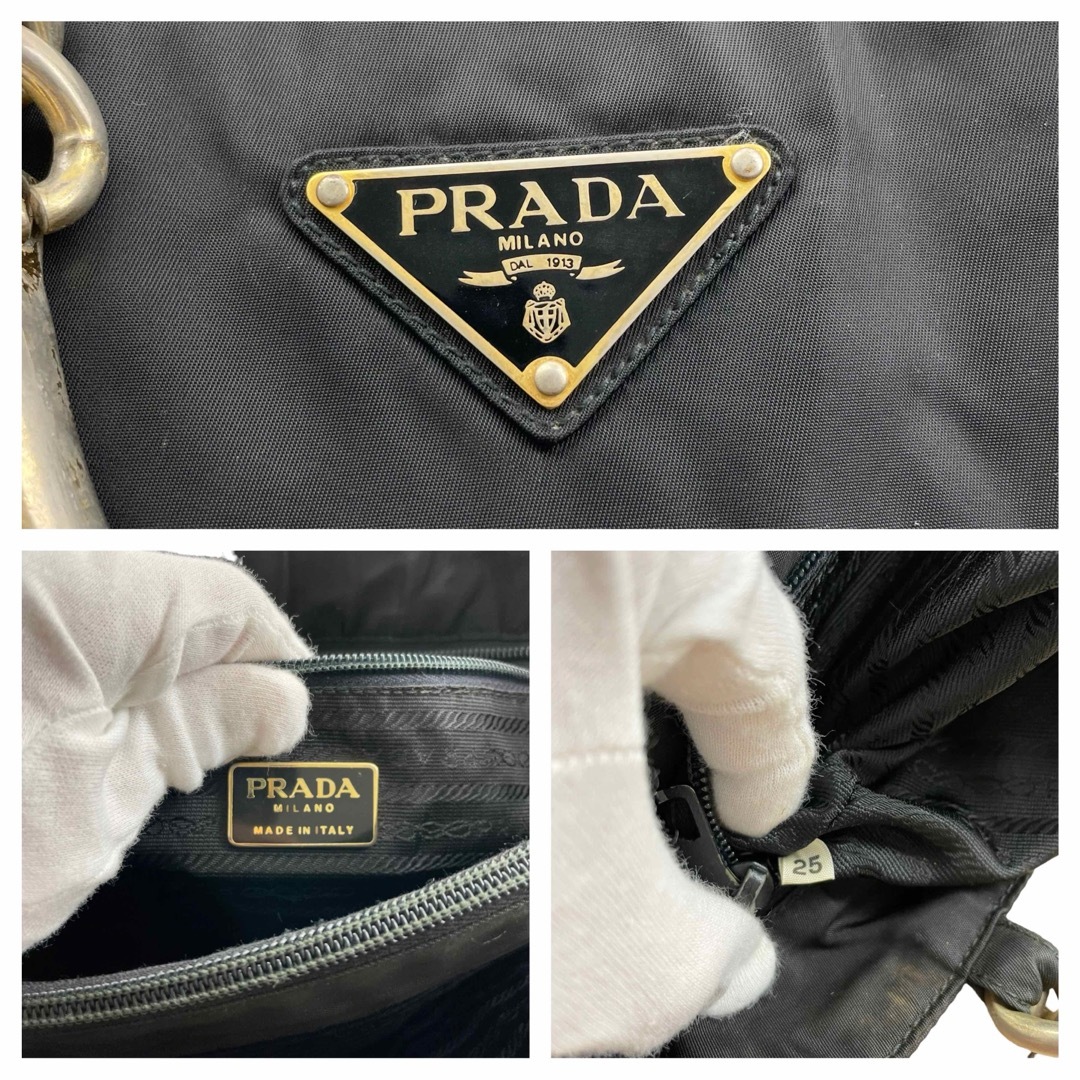 ✨良品　PRADA プラダ　ハンドバッグ　メタルハンドル  ナイロン　レザー