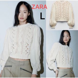 ザラ(ZARA)の(新品) ZARA コントラストニットセーター　size L(ニット/セーター)