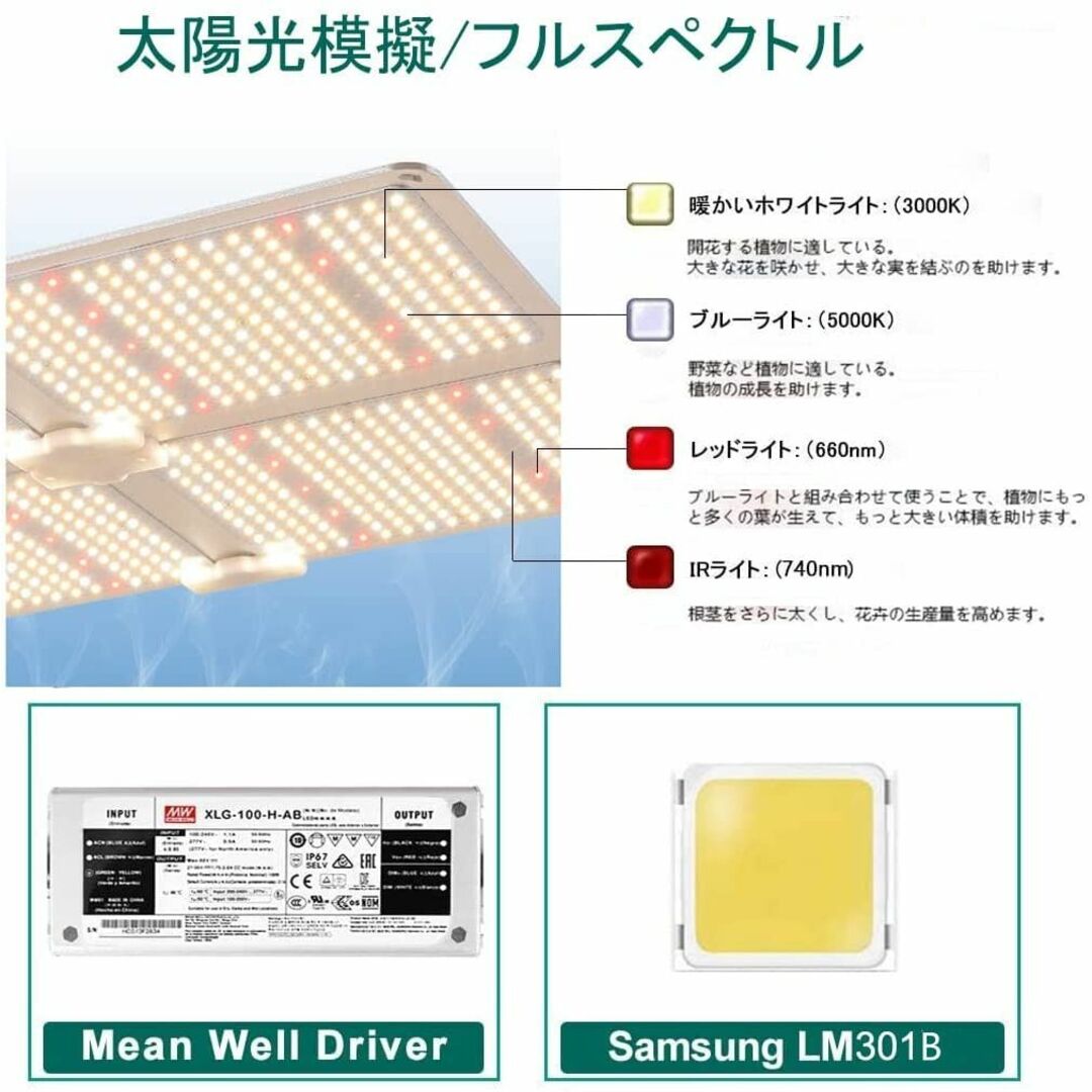 Aokyoung 植物育成ライト LED光合成ライト 2000W Osram 2835 SMD ライトチップ フルスペクトル 光補足 調光可能 3000K 5000K - 3