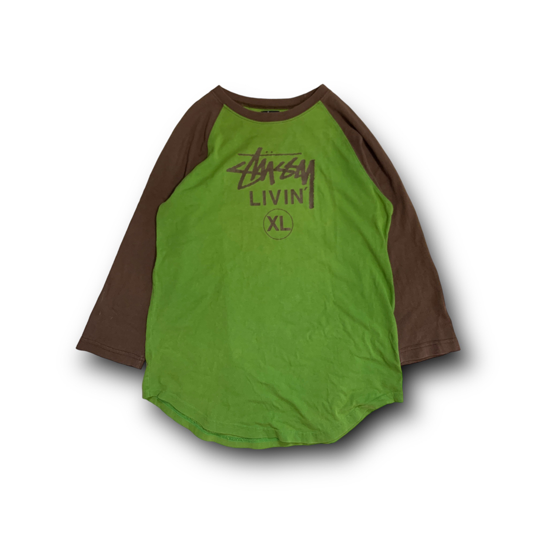 00s OLD STUSSY ラグランTシャツ グリーン ブラウン - Tシャツ