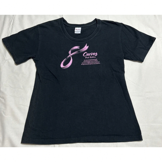 カーブス 黒 半袖シャツ Tシャツ Curves ブラック ピンクリボン リボン(Tシャツ(半袖/袖なし))