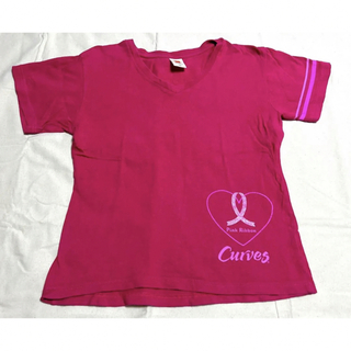 カーブス ピンク 半袖シャツ Tシャツ Curves ピンクリボン リボン 2(Tシャツ(半袖/袖なし))
