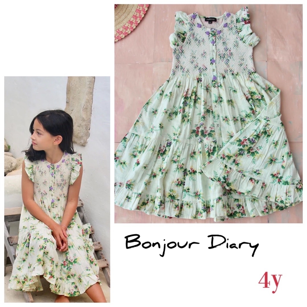 Bonjour Diary ボンジュールダイアリー】ワンピース 4Y - キッズ服 Bonjour Diary ボンジュールダイアリー】ワンピース 4Y - キッズ服