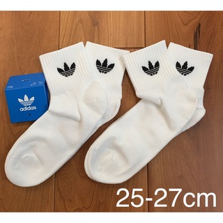 アディダス(adidas)の新品　アディダス　25-27cm  ミッドカットアンクルソックス　白2足セット(ソックス)