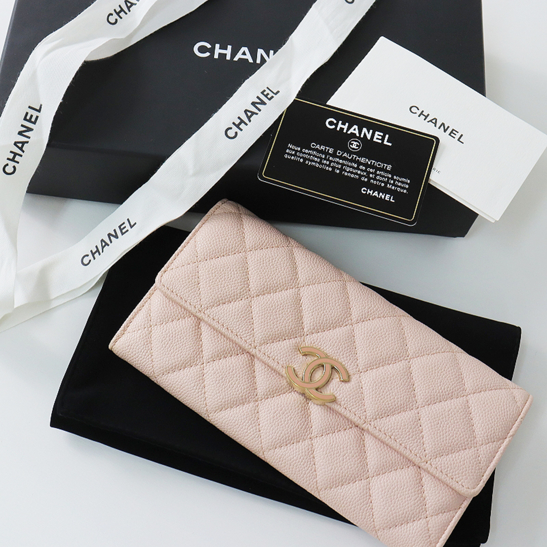 2020 CHANEL シャネル フラップウォレット 長財布/ピンク ココマーク キャビアスキン マグネット レザー 牛革【2400013450553】