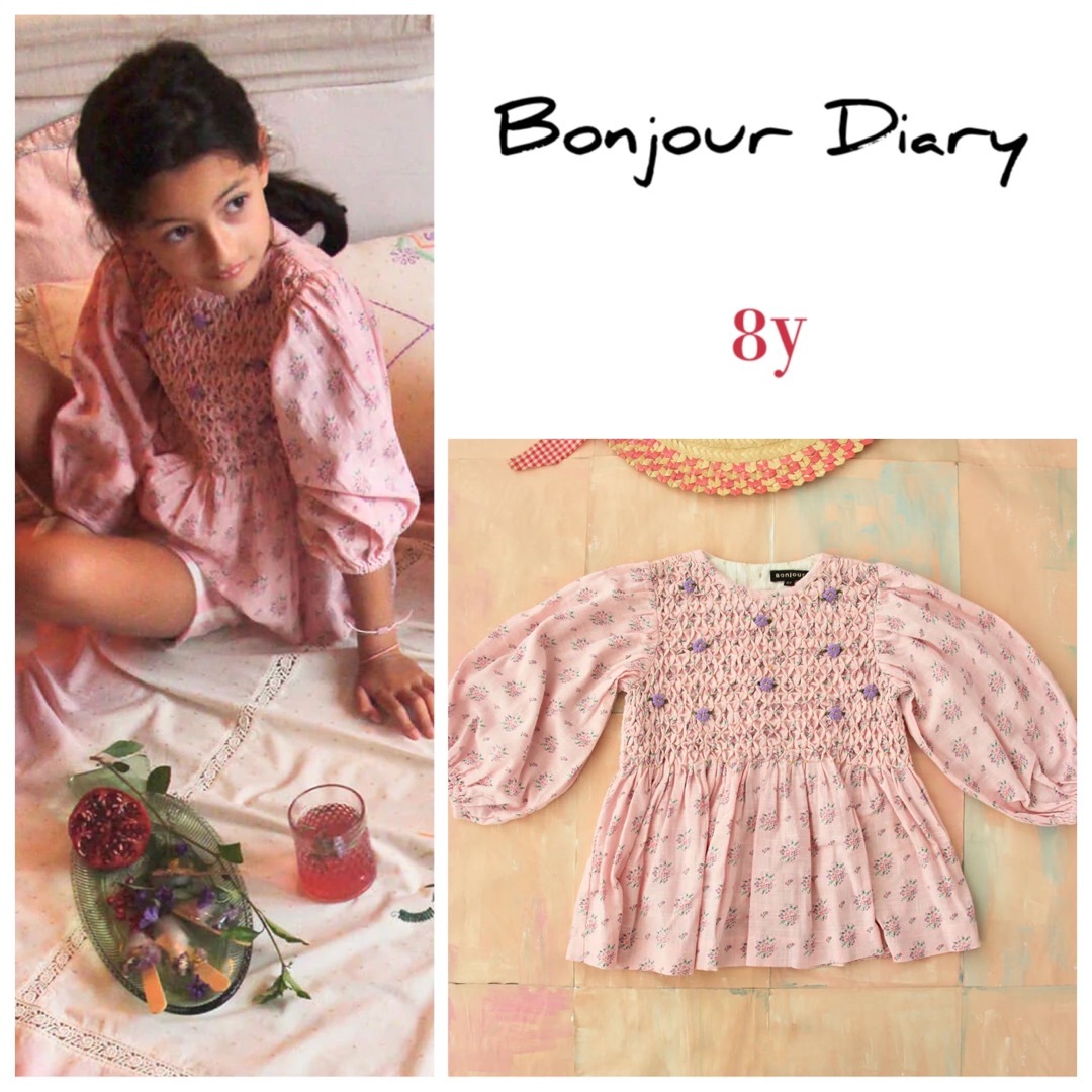 【新品未使用】Bonjour Diary ハンドスモックブラウス　8y