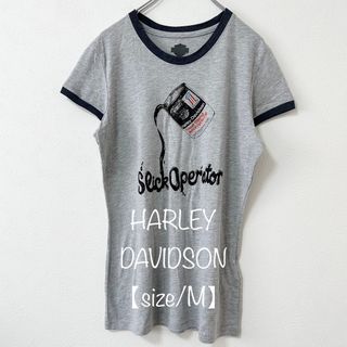 ハーレーダビッドソン(Harley Davidson)のハーレーダビッドソン★半袖Tシャツ★リンガー★オイル缶★グレー×ネイビー/紺★M(Tシャツ(半袖/袖なし))