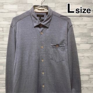 テッドベイカー(TED BAKER)のTED BAKER　シャツ　長袖　Lサイズ　グレー　無地　コットン　USA古着(シャツ)