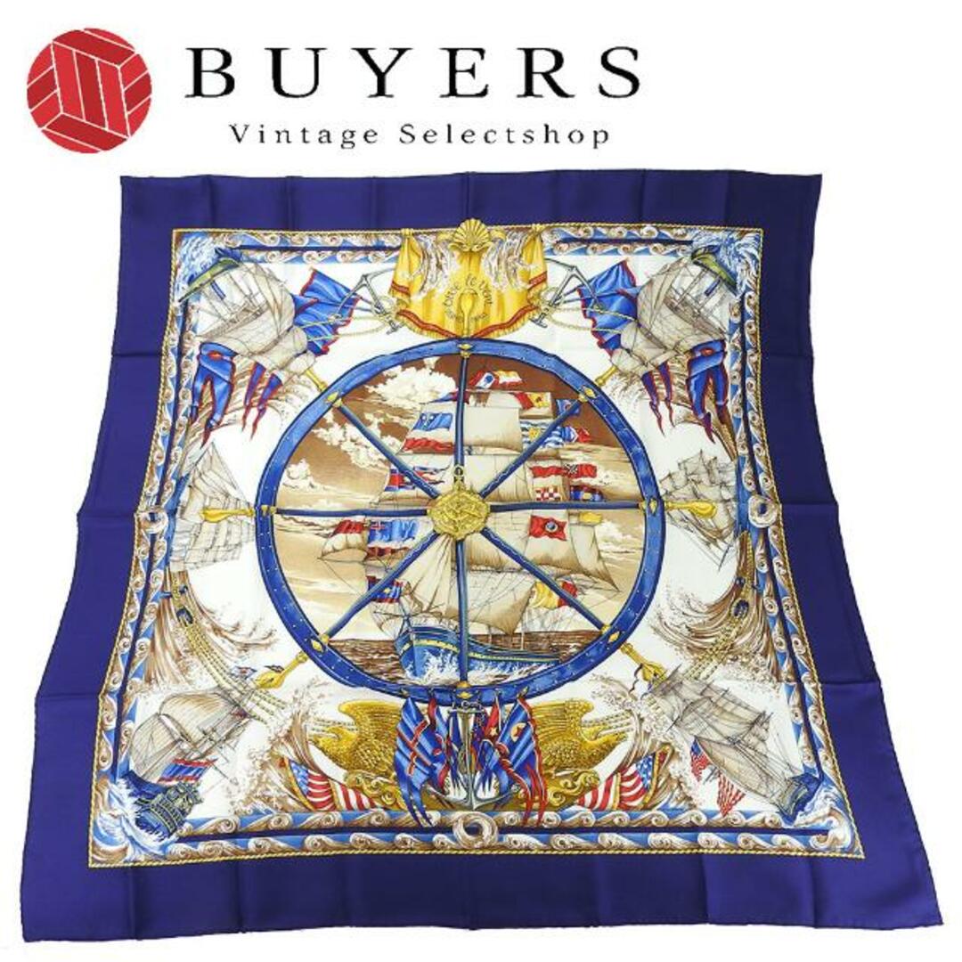 【中古】 エルメス スカーフ カレ90 シルク100％ Vive le vent 風よ吹け ネイビー ブルー ホワイト レディース 女性 HERMES  CARRE90 scarf silk navy white | フリマアプリ ラクマ