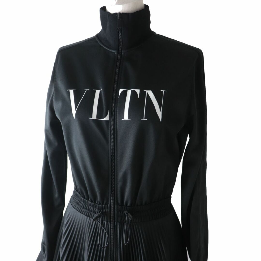 極美品◎正規品 イタリア製 ヴァレンティノ レディース Vネック サイドシャーリング 半袖 ワンピース／ドレス ブラック 6