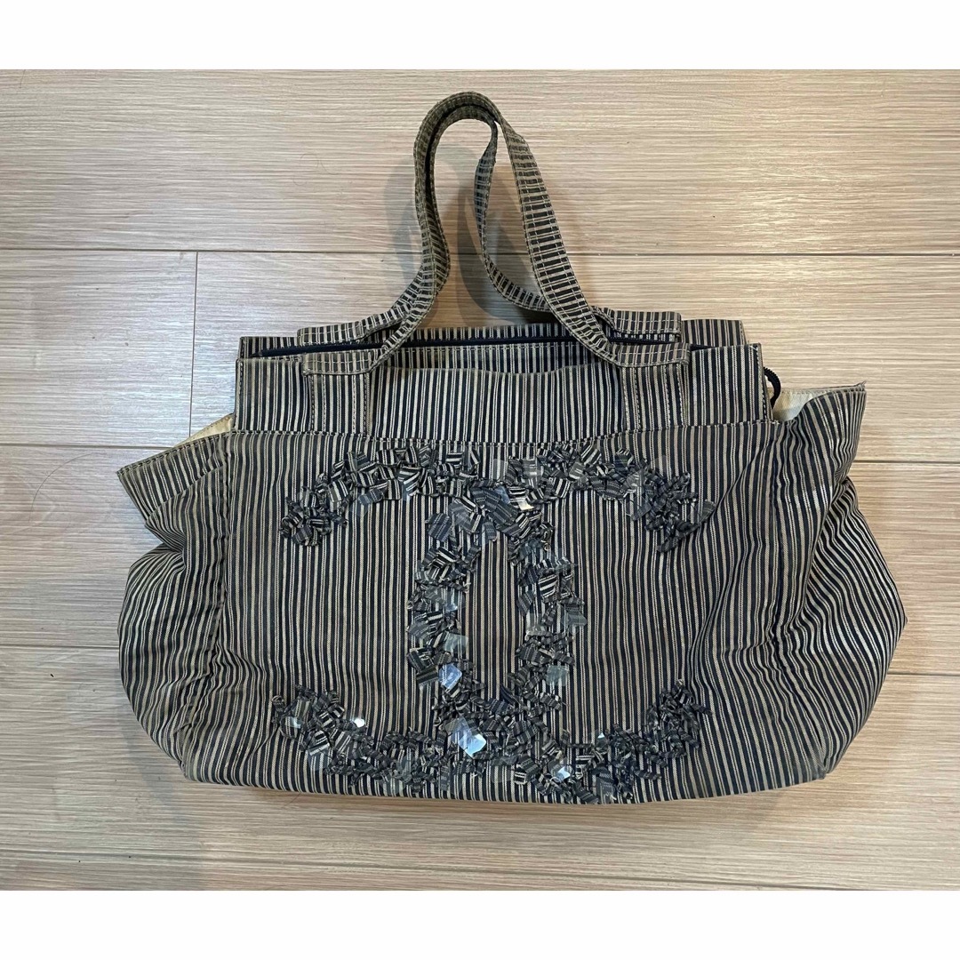 CHANEL シャネル ビッグココマーク ストライプ バッグ ハンドバック☆レア-