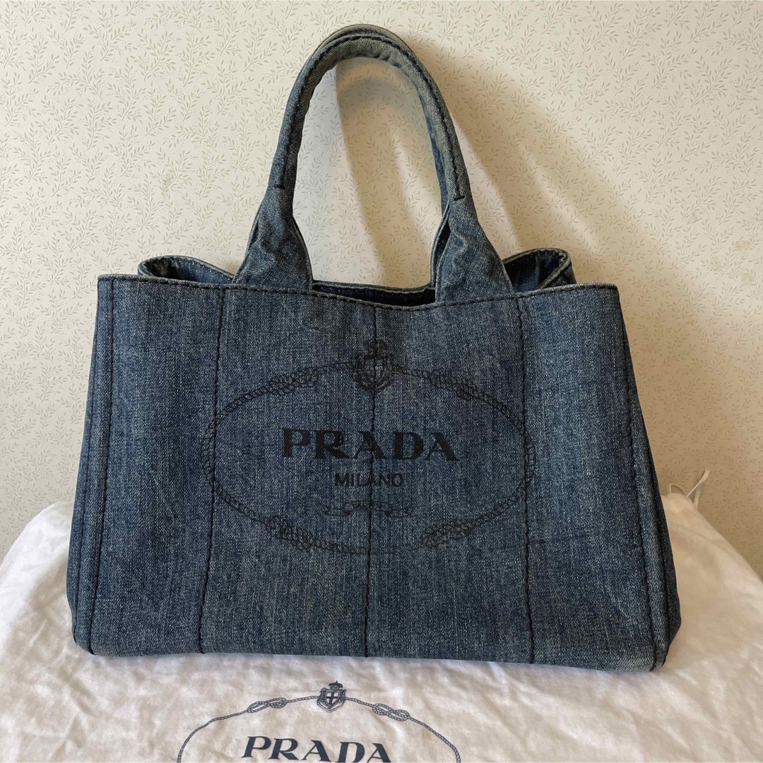 21cmハンドルの長さPRADA  デニム　カナパ