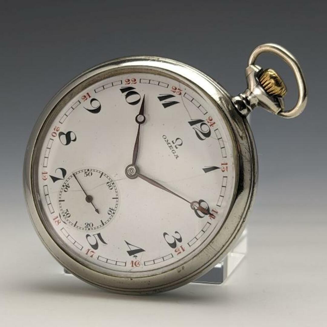 目立った傷や汚れのない美品機能1915年頃 アンティーク オメガ 懐中時計 シルバープレート オープンフェース 動作良好