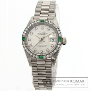 ロレックス(ROLEX)のROLEX 69079G デイトジャスト 10P ダイヤモンド 腕時計 K18WG K18WG エメラルドxダイヤモンド レディース(腕時計)
