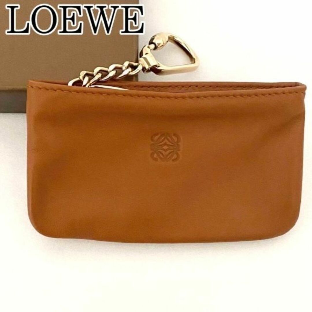 LOEWE(ロエベ)の【美品】ロエベ コインケース 小銭入れ ナッパレザー チェーン付 ブラウン 茶色 レディースのファッション小物(財布)の商品写真