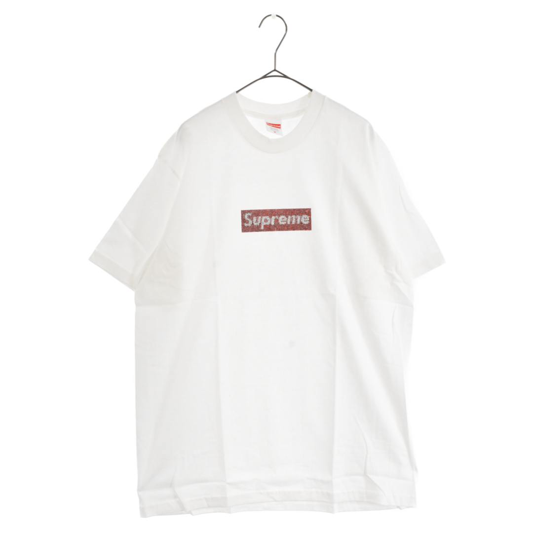 SUPREME シュプリーム 19SS×Swarovski Box Logo Tee×スワロフスキーボックスロゴクルーネック半袖Tシャツ カットソー ホワイト735センチ身幅