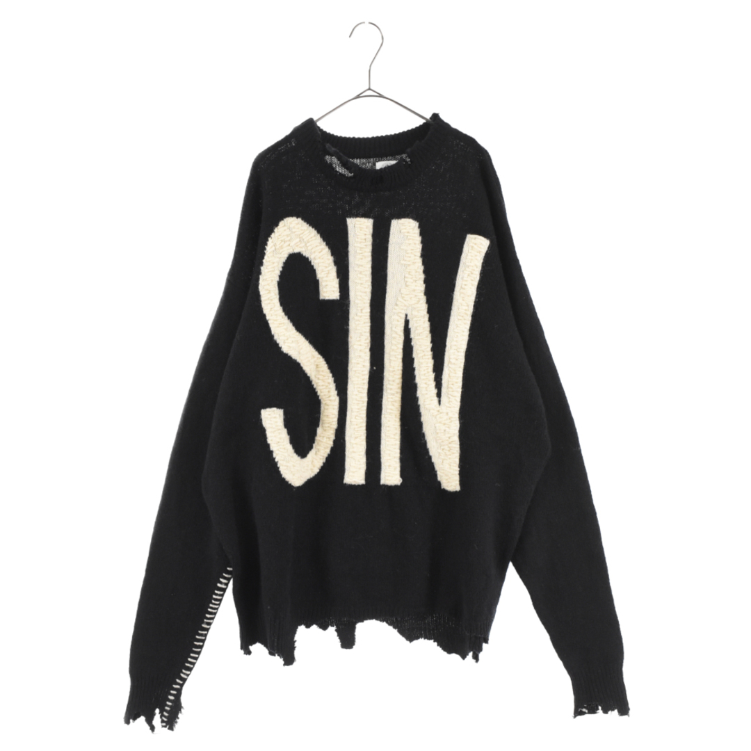 SAINT MICHAEL セントマイケル 21AW SIN Wool Sweater ダメージ加工 ウール ニット セーター SM-A21-0000-039 ブラック67センチ身幅