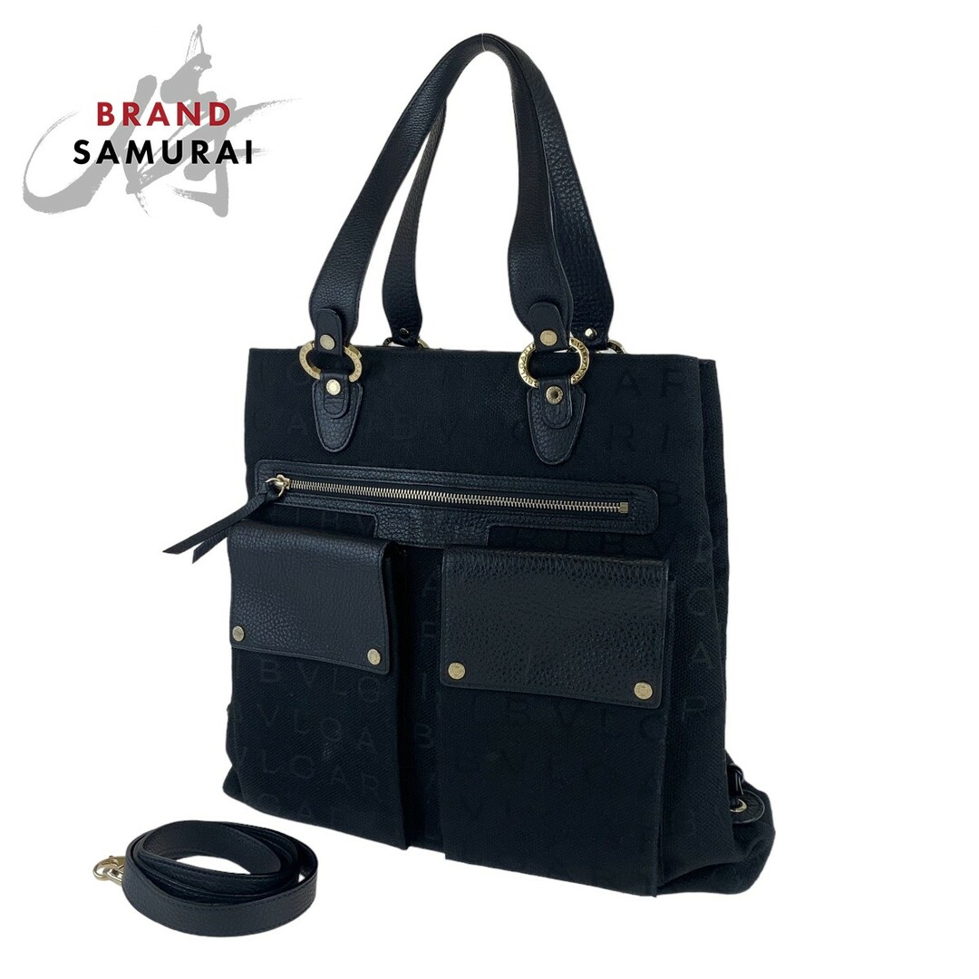 BVLGARI ブルガリ マキシレッタレ ロゴマニア ブラック 黒 シルバー金具 キャンバス トートバッグ 肩掛け レディース 402917