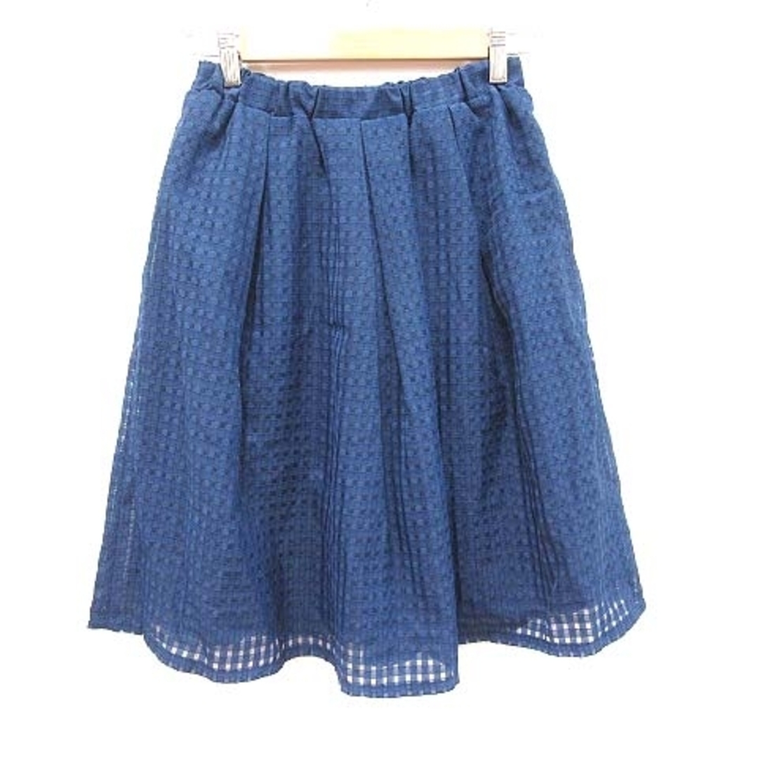 レトロガール フレアスカート ひざ丈 タック チェック オーガンジー M 青 レディースのスカート(ひざ丈スカート)の商品写真
